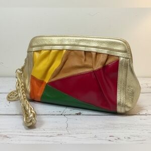 ELLIOTT LUCCA RARE CALYPSO COLORBLOCKED LEATHER CLUTCH